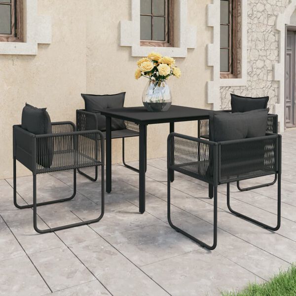 vidaXL Dining Set Black PVC rattan, Glass, Powder-coated steel Medium
