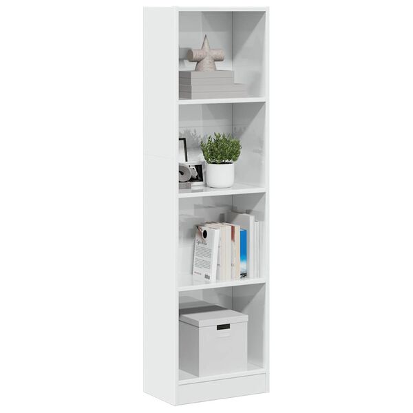 vidaXL Bookcase High Gloss White Engineered Wood 15.7 x 9.4 x 56.3 in