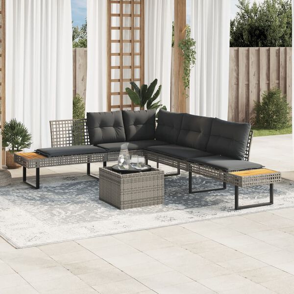 vidaXL Garden Sofa Set Grey, Dark Grey Poly Rattan Large