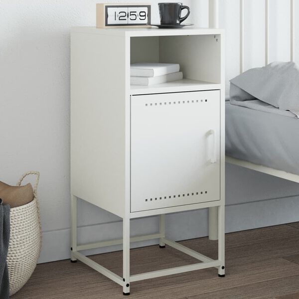 vidaXL Bedside Cabinet White Steel Compact Bedside Cabinet Rectangular