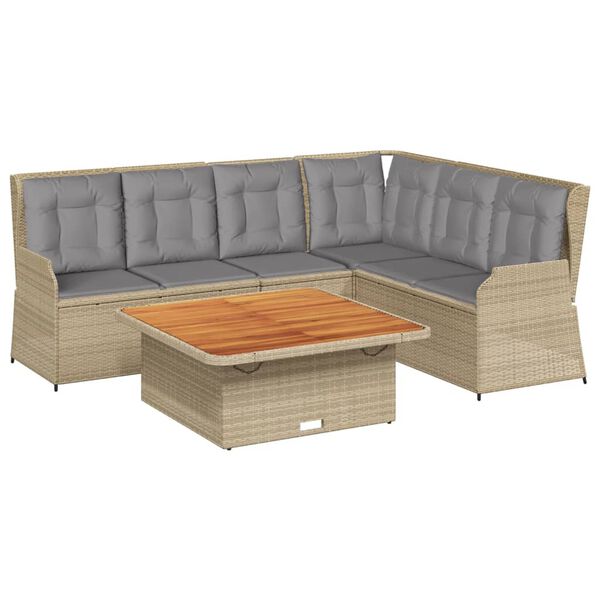 vidaXL Patio Lounge Set Beige PE rattan Large Removable Covers