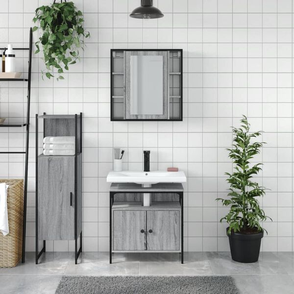 vidaXL Bathroom Cabinet Set Grey Sonoma