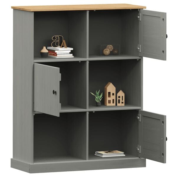 vidaXL Bookcase Grey Solid pine wood, engineered wood, metal Tall
