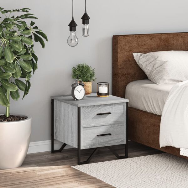 vidaXL Bedside Cabinet Grey Sonoma Engineered Wood & Metal Medium