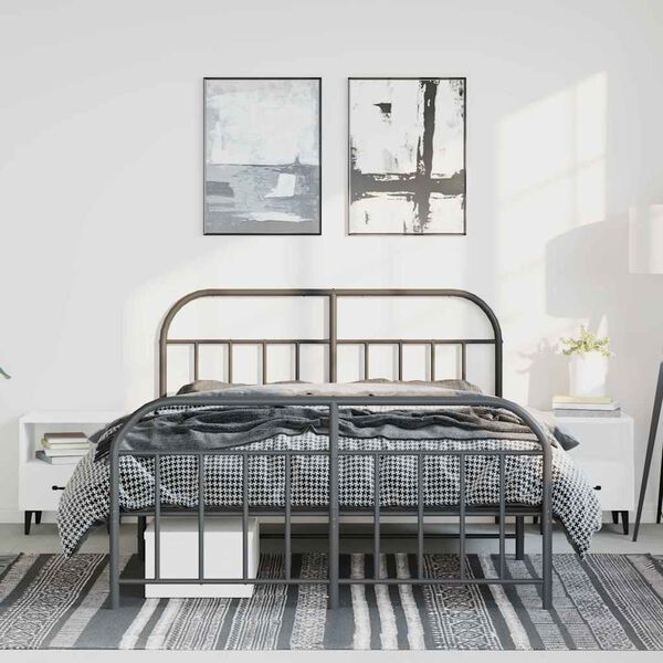 vidaXL Bed Frame Black Powder-coated steel King Size Bed Frame