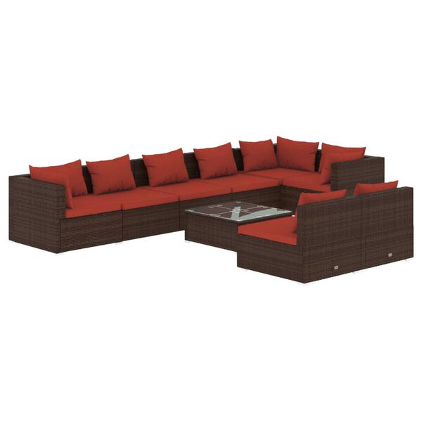 vidaXL Garden Lounge Set Brown with Cinnamon Red Cushions