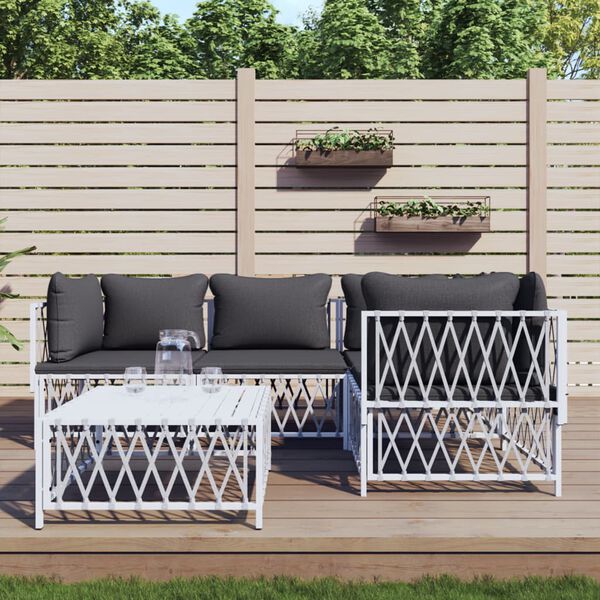 vidaXL Garden Lounge Set White Woven fabric, powder-coated steel, textilene