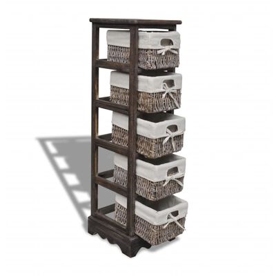 vidaXL Brown Wooden Storage Rack 5 Weaving Baskets