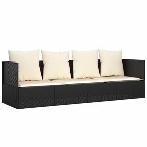 vidaXL Outdoor Lounge Bed Black Poly Rattan, Powder-Coated Steel, Polyester