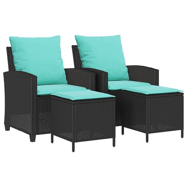 vidaXL 4 Piece Patio Sofa Set with Cushions Black Poly Rattan