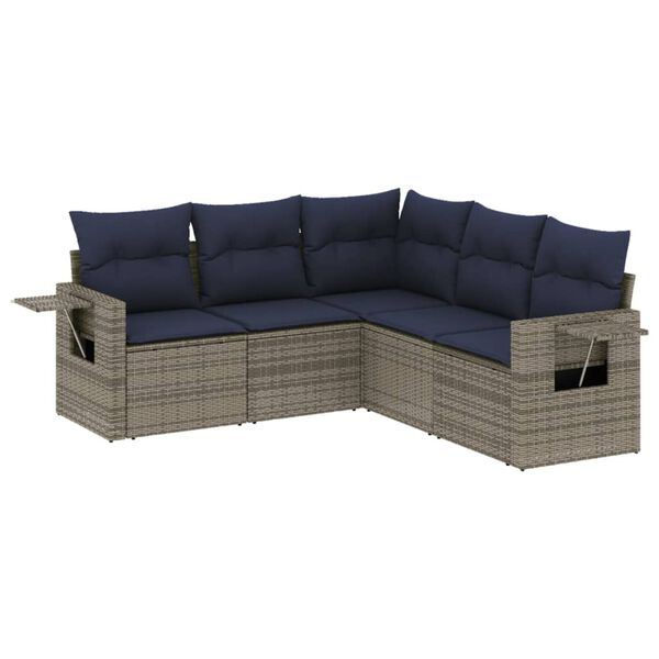 vidaXL 5 Piece Garden Sofa Set with Cushions Grey Poly Rattan