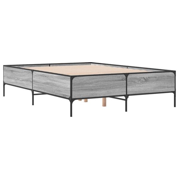 vidaXL Bed Frame Grey Sonoma Engineered wood, Steel Double Durable