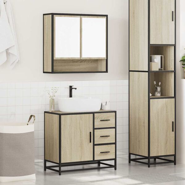 vidaXL Bathroom Furniture Set Sonoma Oak Engineered Wood, Metal Large