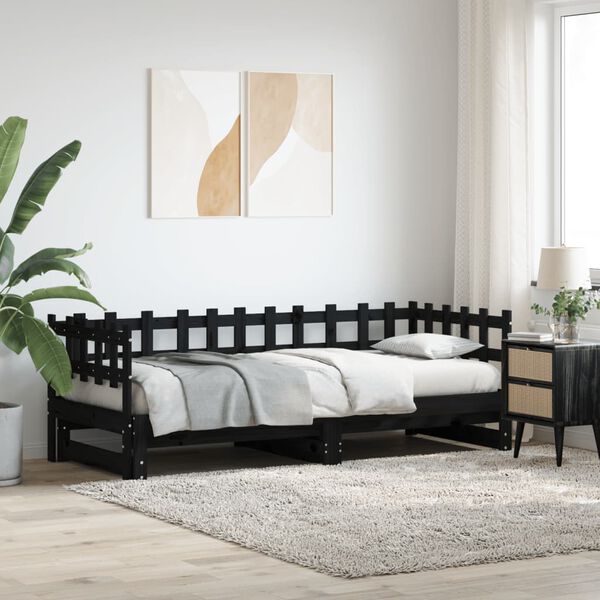 vidaXL Day Bed Black Solid pine wood Standard double Expandable