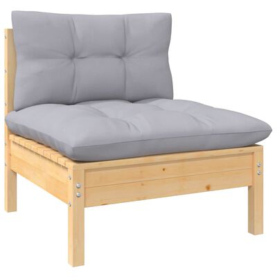 vidaXL 11 Piece Patio Lounge Set with Gray Cushions Pinewood