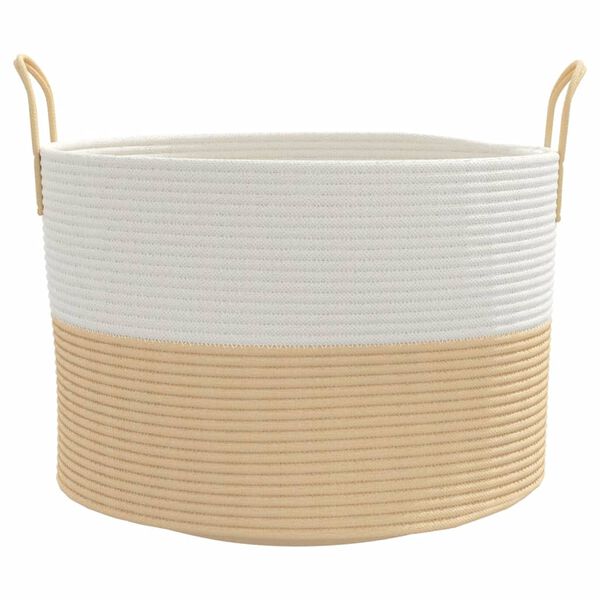 vidaXL Storage Basket Beige and White Woven cotton rope &Oslash;20.1x13.0 in