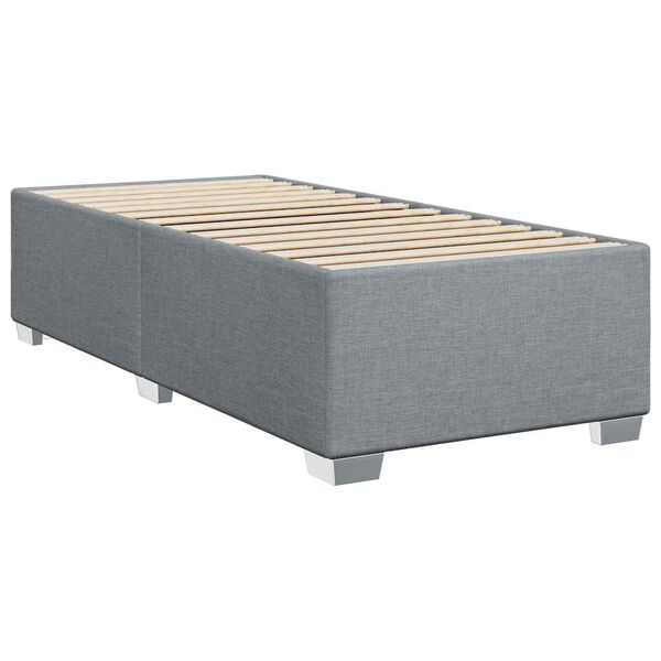 vidaXL Bed Frame Light Grey Polyester, Plywood, Engineered Wood Twin