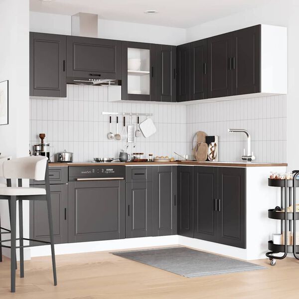 vidaXL Kitchen Cabinet Set Black Engineered wood, glass Large