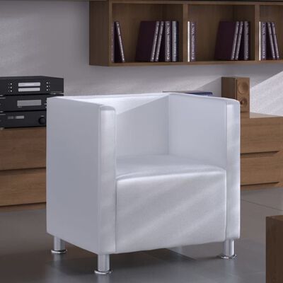vidaXL Cube Armchair White Faux Leather