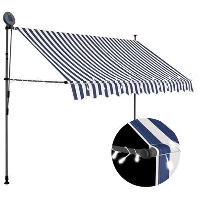 vidaXL Manual Retractable Awning with LED 118.1" Blue and White