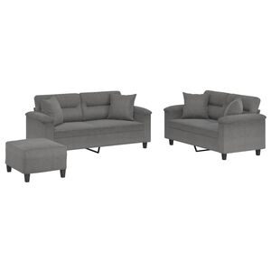 vidaXL 3 Piece Sofa Set with Pillows Dark Gray Microfiber Fabric