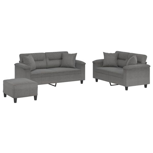 vidaXL 3 Piece Sofa Set with Pillows Dark Gray Microfiber Fabric