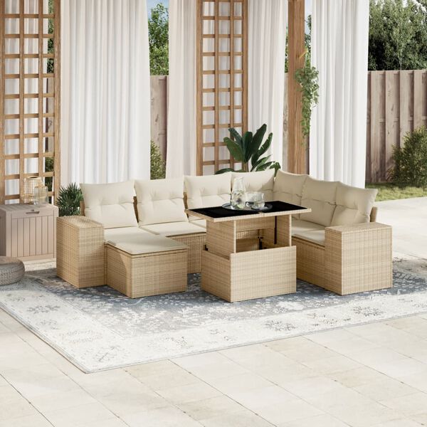 vidaXL Garden Sofa Set Beige PE rattan, powder-coated steel, tempered glass