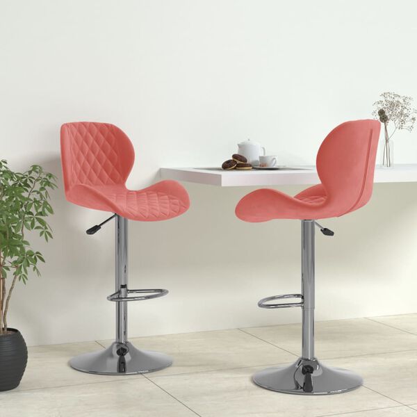 vidaXL Bar Stool Set of 2 Pink Chromed steel, velvet (100% polyester)