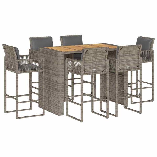 vidaXL Garden Bar Set Gray PE Rattan Large UV-resistant materials