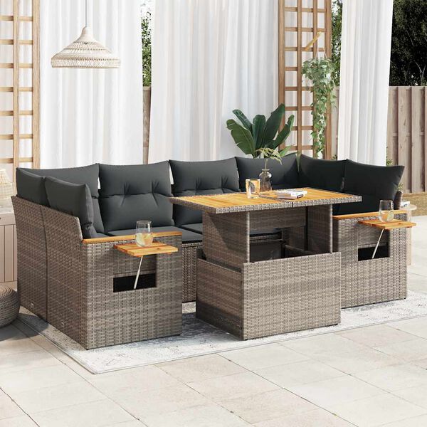 vidaXL Garden Sofa Set Grey PE rattan Large Adjustable Feet