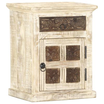 vidaXL Bedside Cabinet White 15.7"x11.8"x19.7" Solid Mango Wood