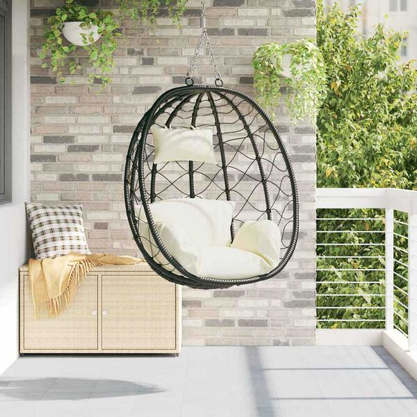 vidaXL Hanging Egg Chair Cream white 91.5 x 60 x 110 cm poly rattan