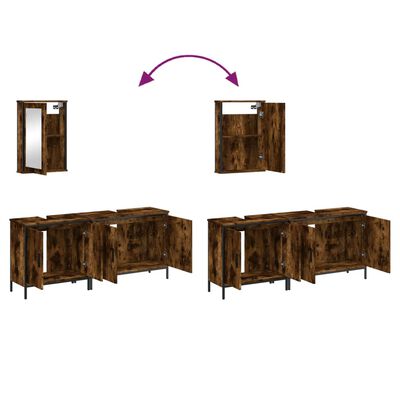 Assembly diagram showing two different views of modular vanities and a wall cabinet for bathroom setup