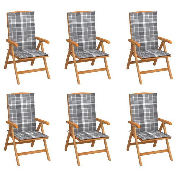 vidaXL Reclining Patio Chairs with Cushions 6 pcs Solid Teak Wood (3x48980+314130)