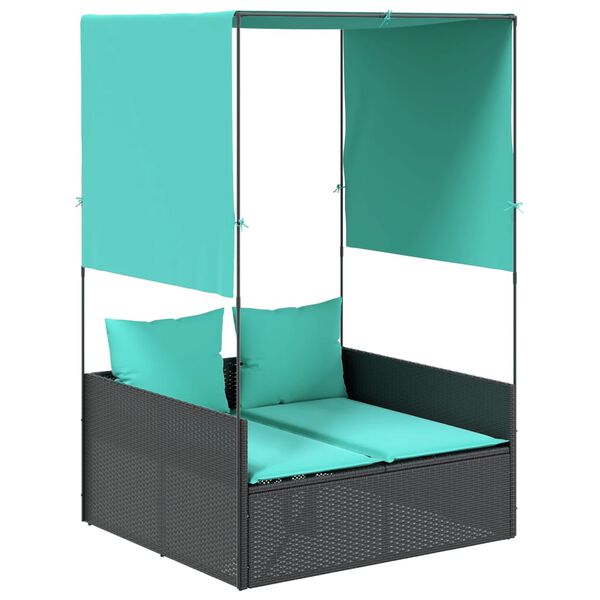 vidaXL Patio Double Sun Lounger Black PE rattan, powder-coated steel