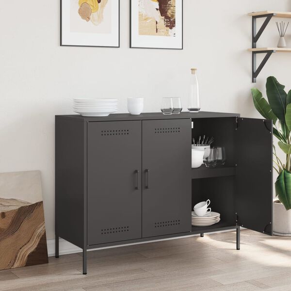 vidaXL Sideboard Black Cold-rolled steel Standard Adjustable Feet