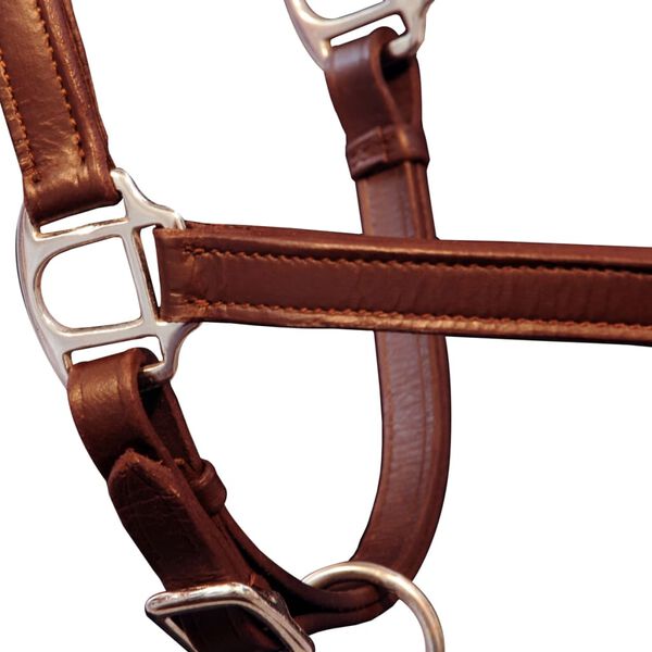 vidaXL Horse Headcollar Brown Buffalo Leather Cob Adjustable Armrests