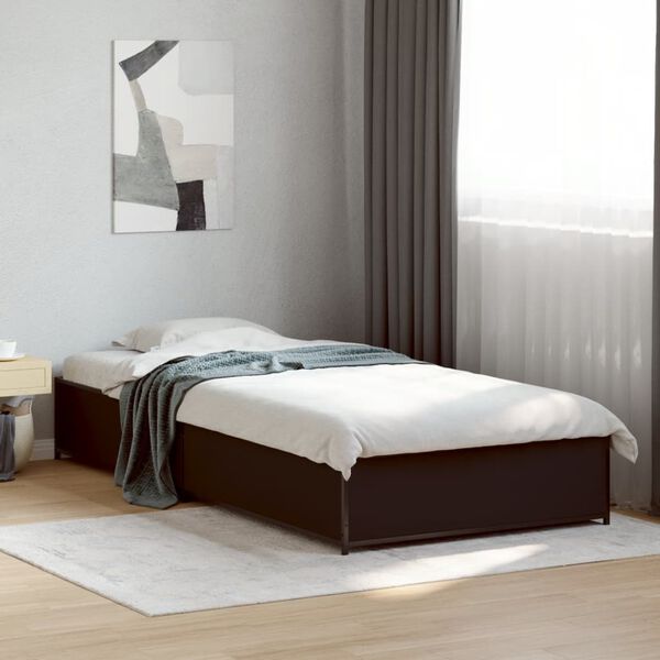 vidaXL Bed Frame Black Engineered Wood, Metal Small Single Durable
