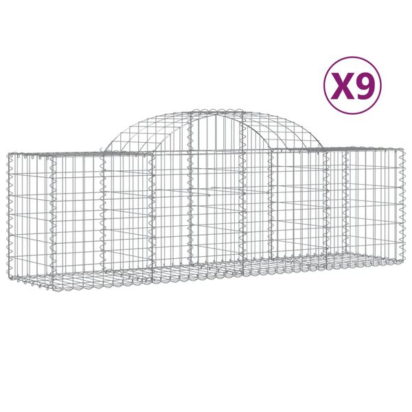 vidaXL Gabion Basket Set of 9 Silver Galvanized Iron Large Durable