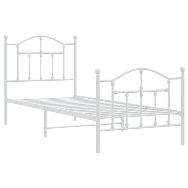 vidaXL Bed Frame White Steel Single Bed Frame Rectangular