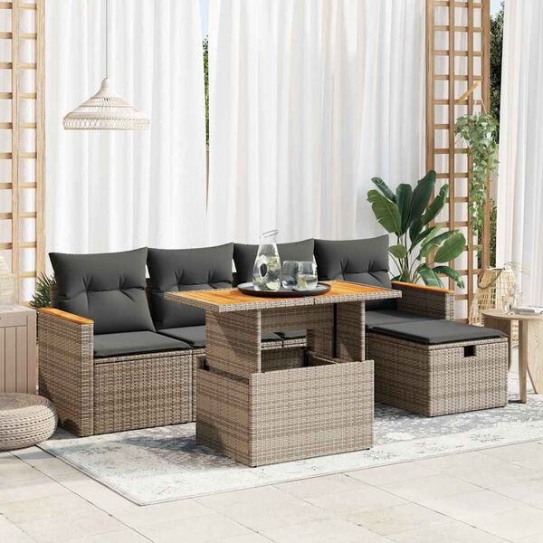 vidaXL Garden Sofa Set Grey PE rattan Medium Adjustable Feet