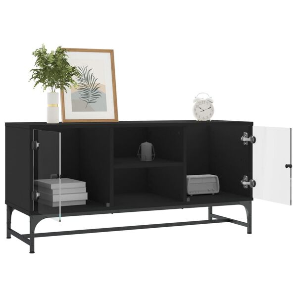 vidaXL TV Cabinet Black Engineered wood, glass, steel Medium Doors