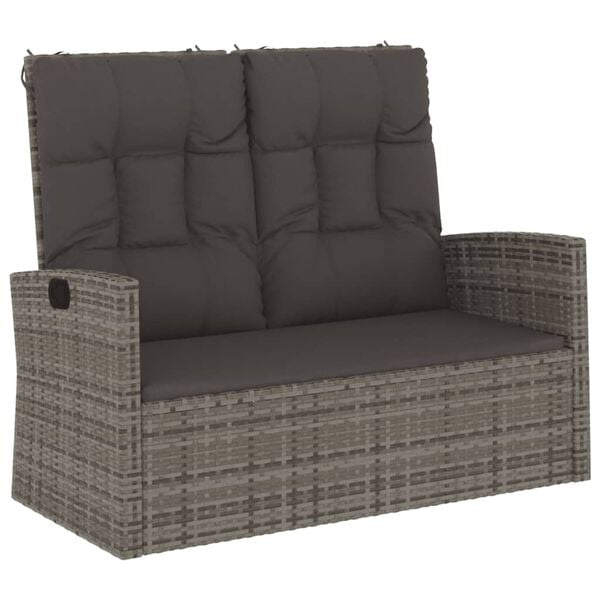 vidaXL Garden Bench Grey PE Rattan 46.5 x 24.4 x 37.4 in