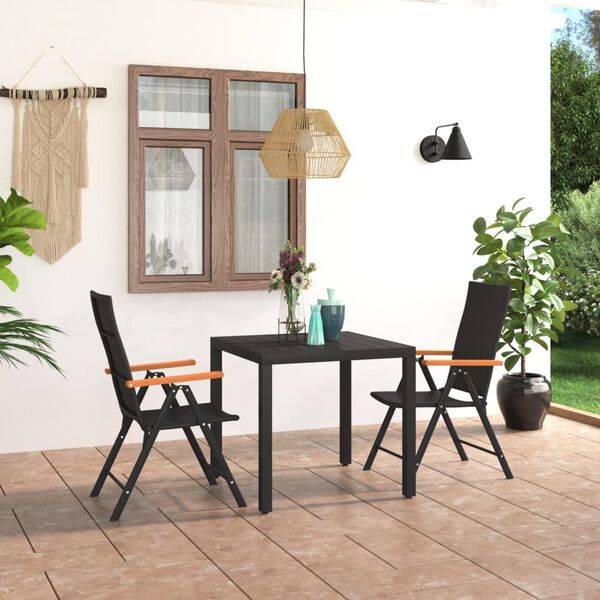 vidaXL Dining Set Black, Brown PE rattan, WPC, aluminum Small