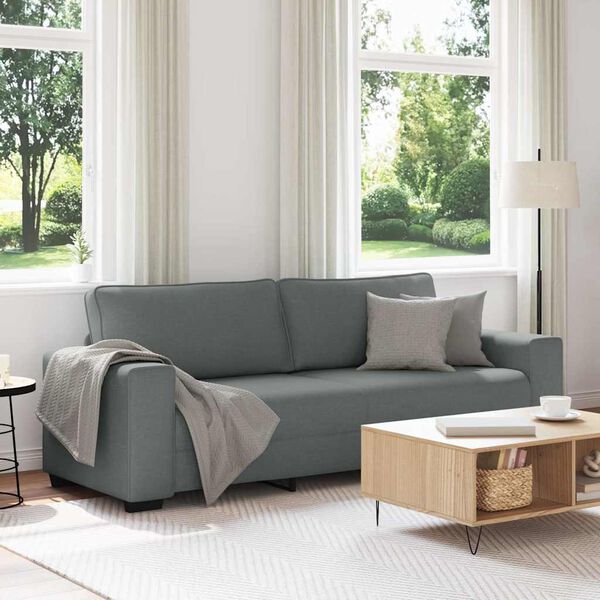 vidaXL 3-seater Sofa Dark grey Polyester, Metal, Plywood, Solid Wood