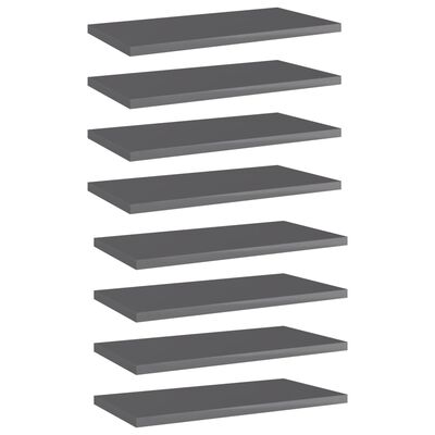 vidaXL Bookshelf Boards 8 pcs High Gloss Gray 15.7"x7.9"x0.6" Engineered Wood