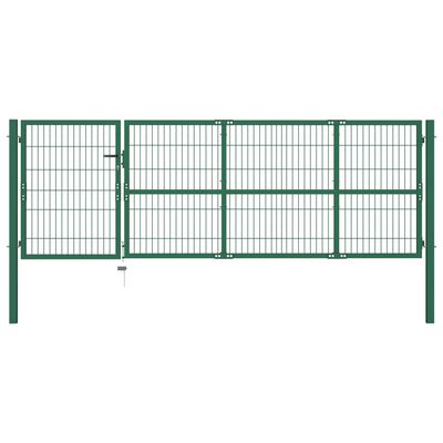 vidaXL Garden Fence Gate with Posts 137.8"x39.4" Steel Green