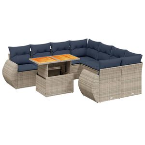 vidaXL 9 Piece Patio Sofa Set with Cushions Gray Poly Rattan