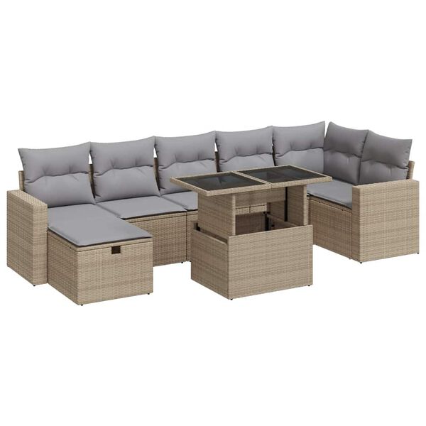 vidaXL Garden Sofa Set Beige PE Rattan 8 Piece Set Modular