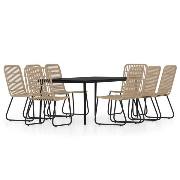 vidaXL Dining Set Oak and Black Powder-Coated Steel, PE Rattan, Glass